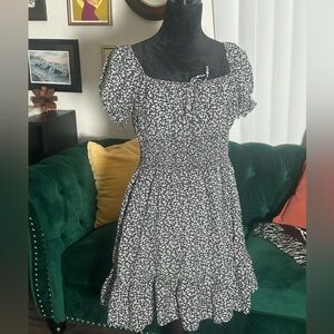 Elegant Black and White Floral Mini Dress